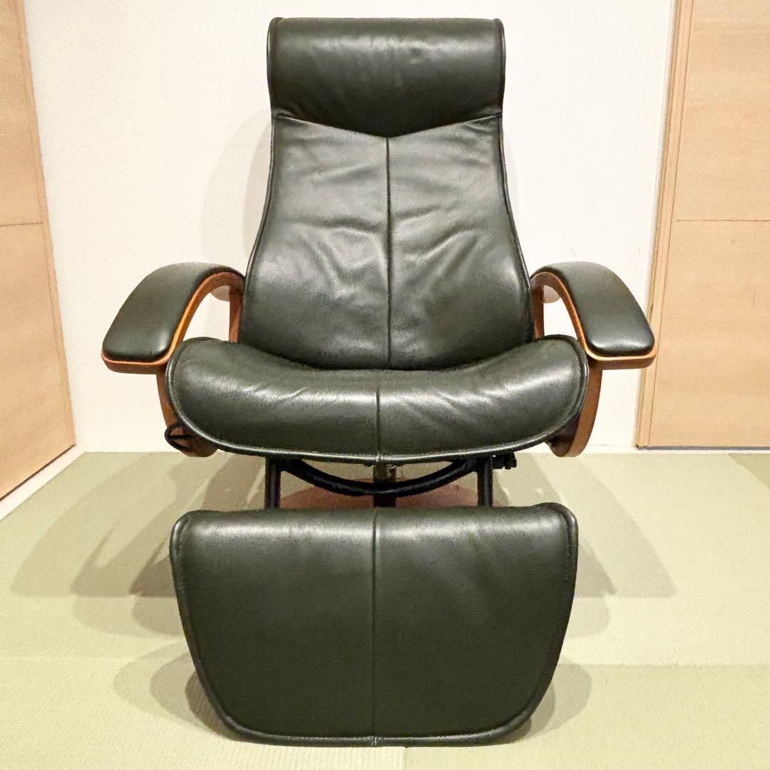デンマーク製 KEBE ケベ 本革 リクライニングチェア KE ダークグリーン