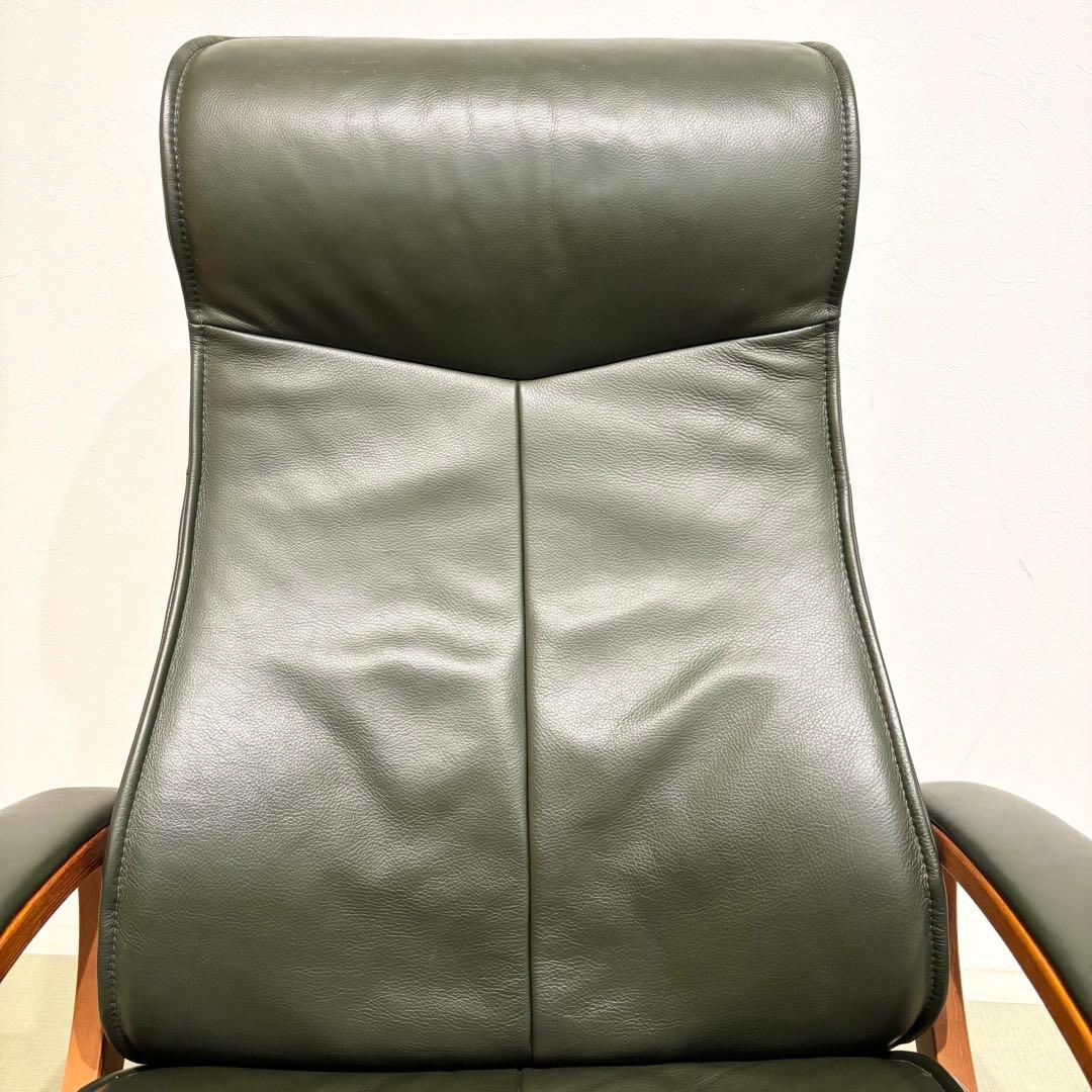 デンマーク製 KEBE ケベ 本革 リクライニングチェア KE ダークグリーン