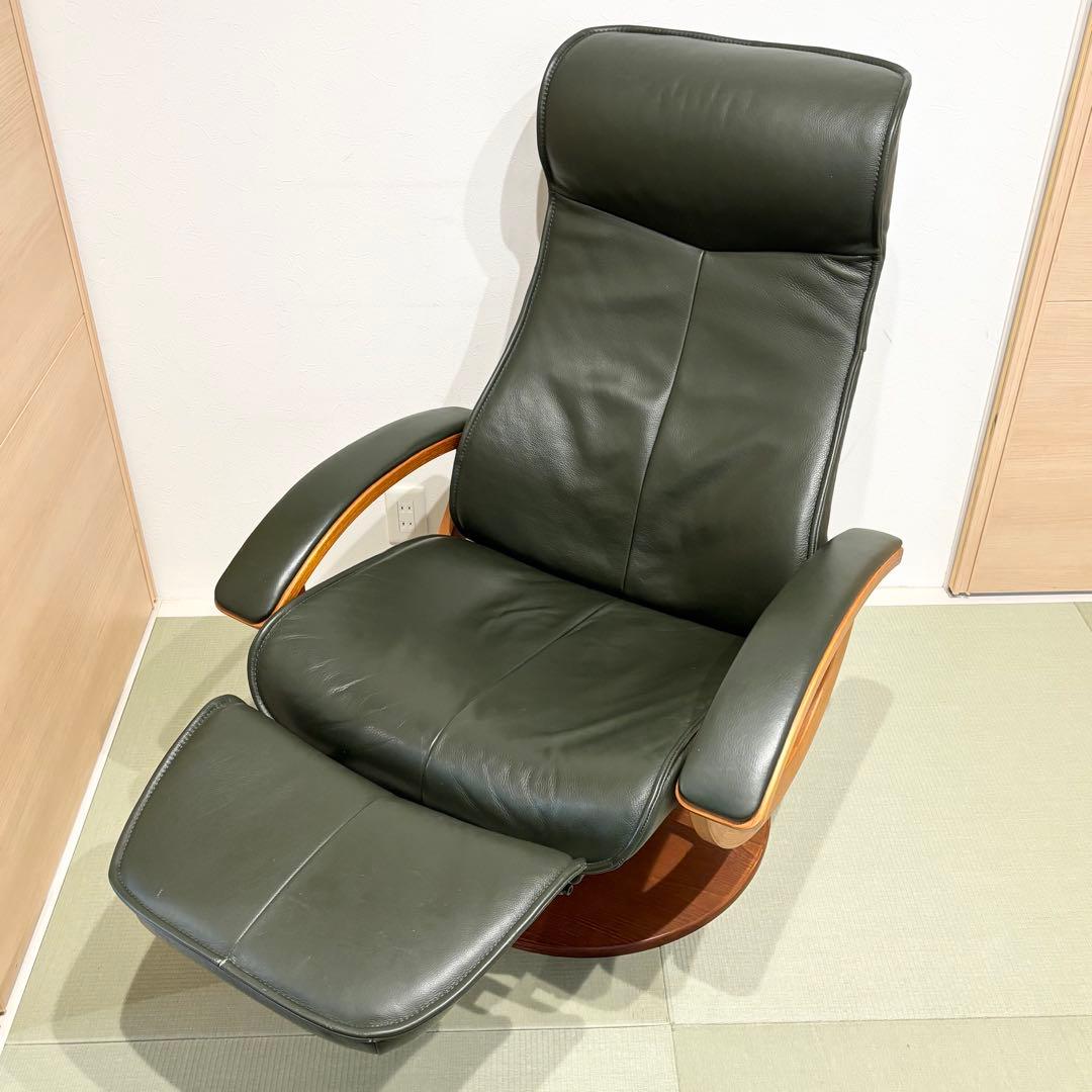 デンマーク製 KEBE ケベ 本革 リクライニングチェア KE ダークグリーン