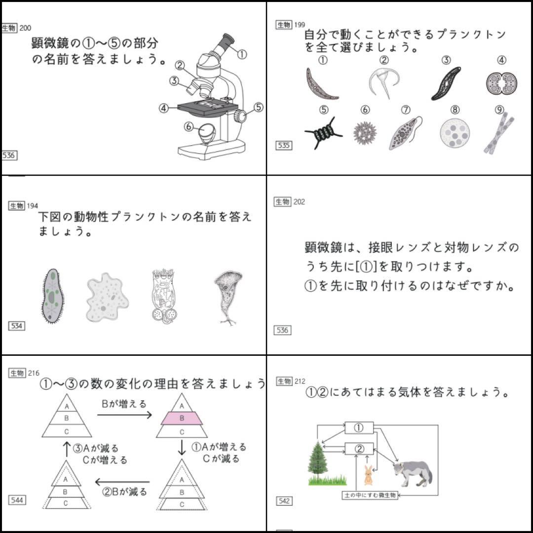 中学受験　暗記カード　理科 　生物　サピックス　予習シリーズ　コアプラス