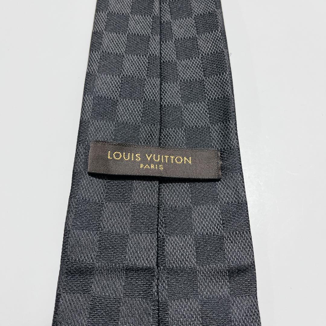 美品 ルイヴィトン ネクタイ ハイブランド ダミエ柄 ロゴグラム 光沢 希少 黒