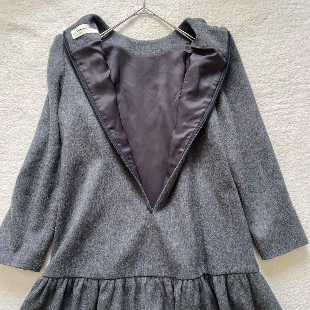 アベニールエトワール ウール カシミヤ ギャザー ワンピース グレー