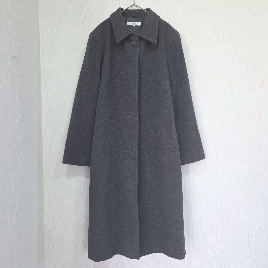 23区　ロングウールコート　48　大きいサイズ　日本製　アンゴラ混　比翼ボタン