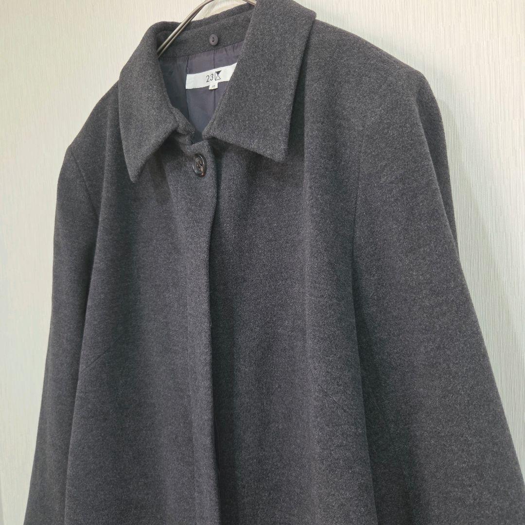23区　ロングウールコート　48　大きいサイズ　日本製　アンゴラ混　比翼ボタン