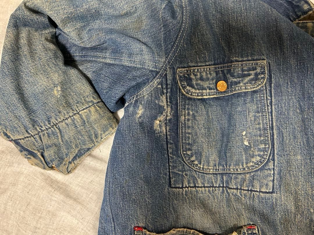 ヴィンテージ　デニムカバーオール コーデュロイ襟付き