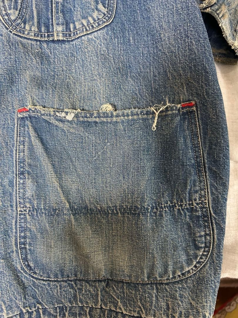 ヴィンテージ　デニムカバーオール コーデュロイ襟付き