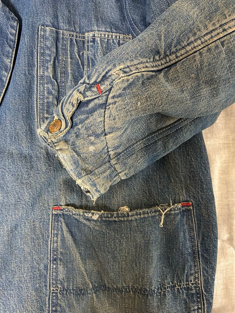 ヴィンテージ　デニムカバーオール コーデュロイ襟付き