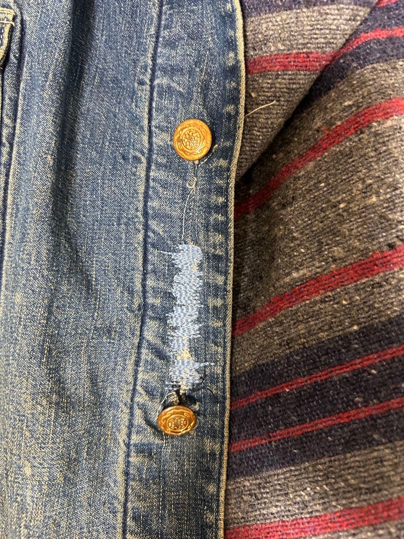 ヴィンテージ　デニムカバーオール コーデュロイ襟付き