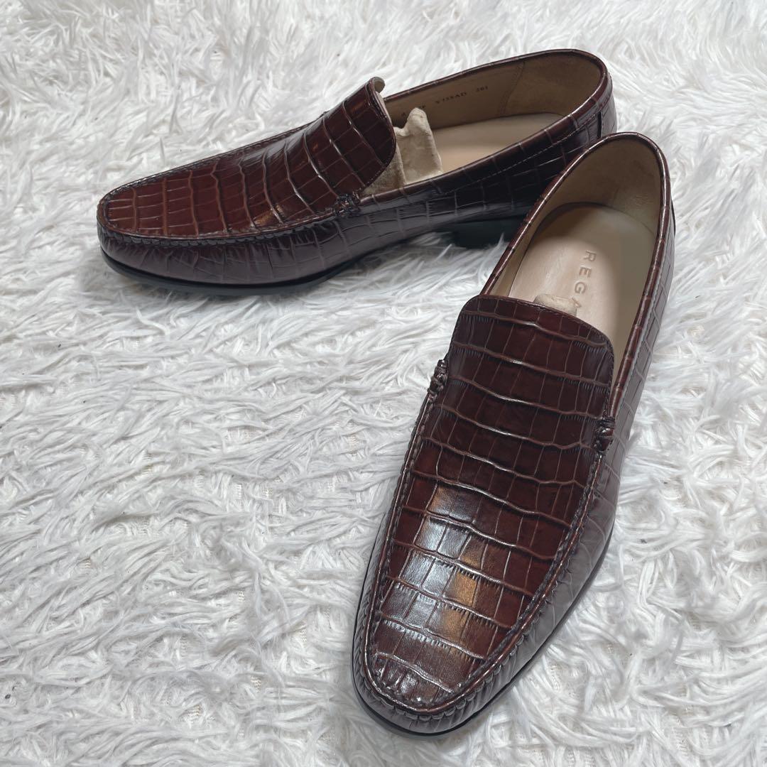 新品　未使用　リーガル　クロコ型押し　スリッポン　ローファー　ブラウン　26.5