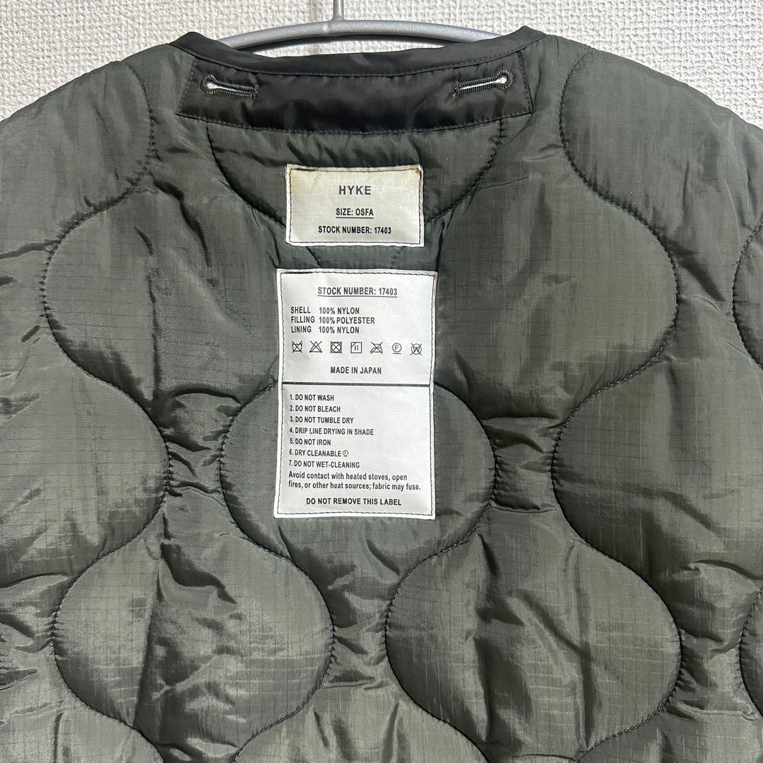 HYKE ハイク QUILTED CROPPED VEST OLIVE DRAB