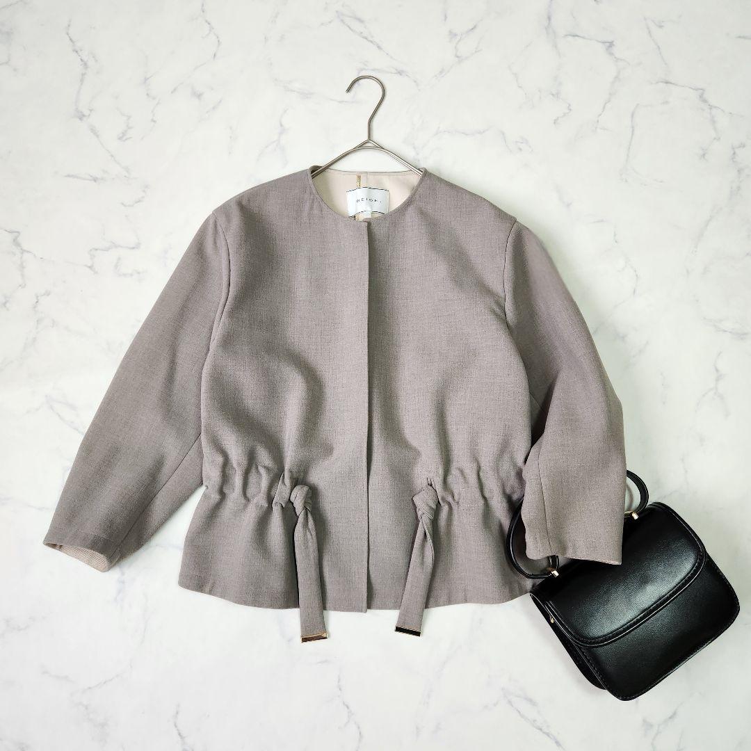 BEIGE, ベイジ　ノーカラージャケット 上品 ショート丈 ※金具タグ欠品