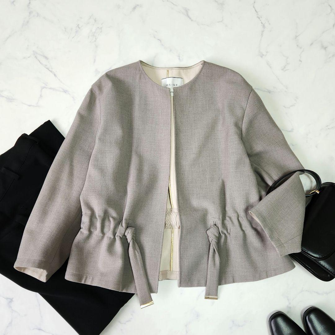 BEIGE, ベイジ　ノーカラージャケット 上品 ショート丈 ※金具タグ欠品