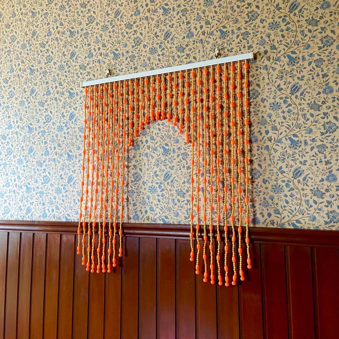 昭和レトロ　ビーズのれん　オレンジ　当時物　レトロポップ　デッドストック