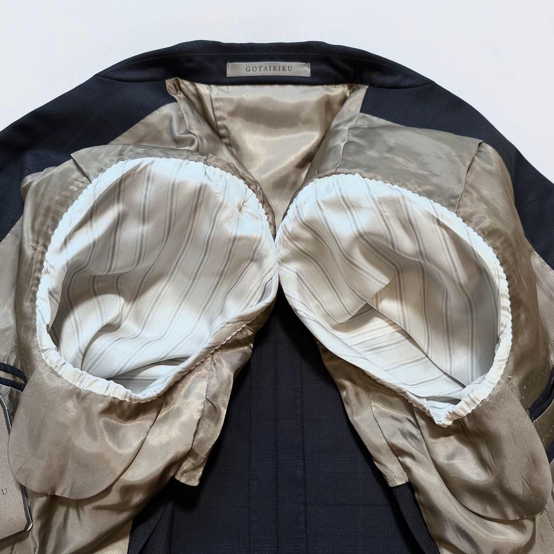 24AW タグ付き◎五大陸 スーツ 山栄毛織 ウール 紺 シャドーチェック A5