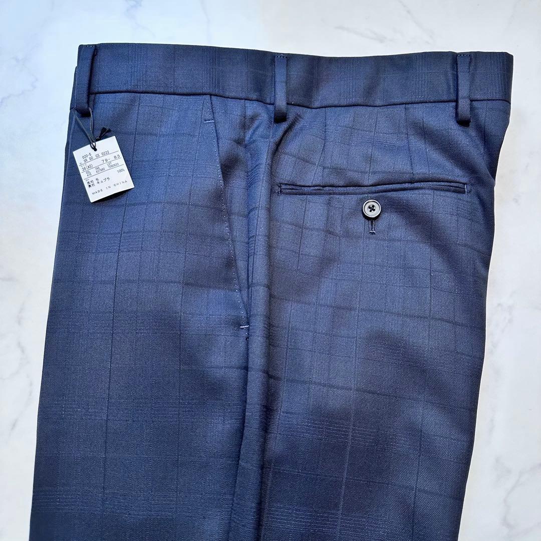 24AW タグ付き◎五大陸 スーツ 山栄毛織 ウール 紺 シャドーチェック A5