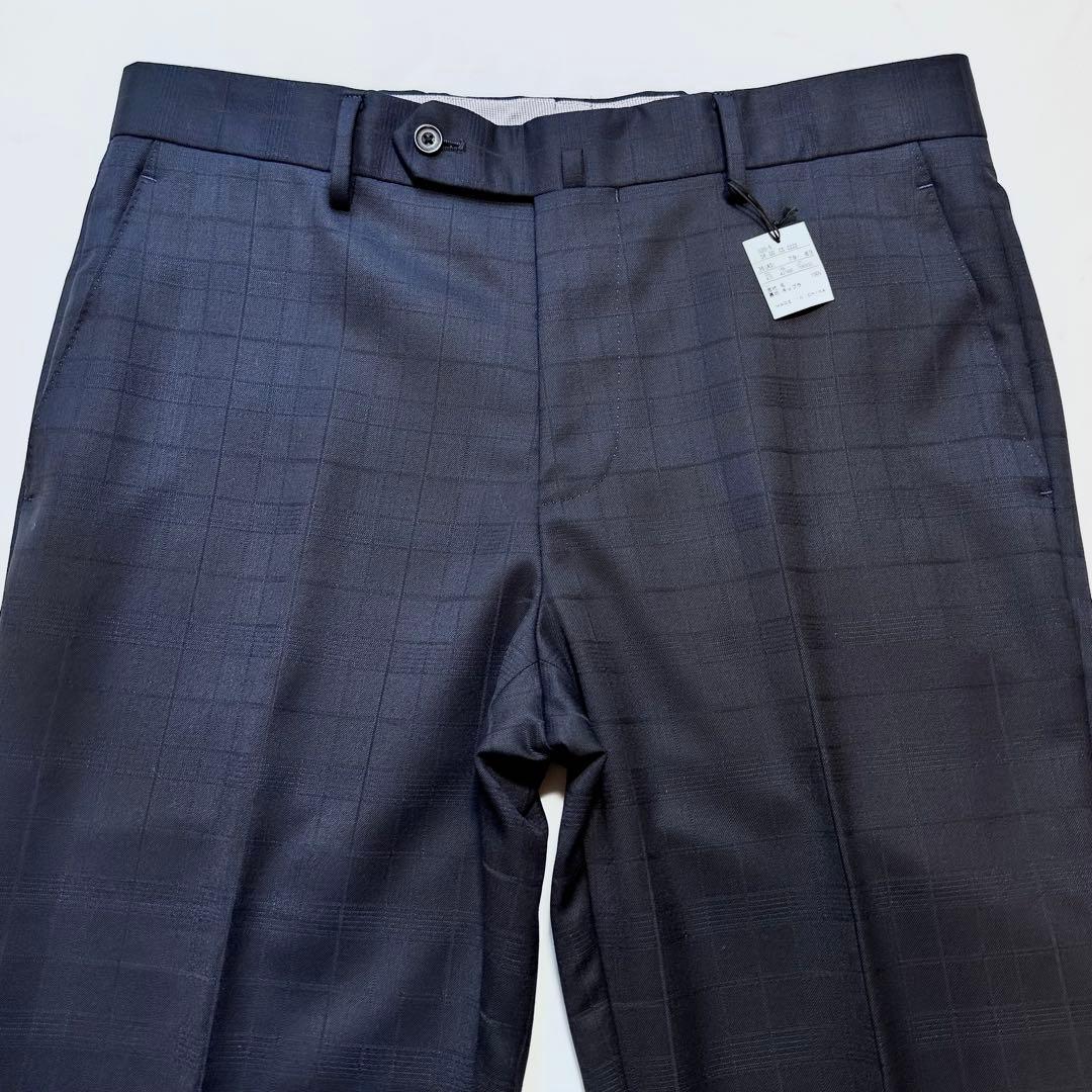 24AW タグ付き◎五大陸 スーツ 山栄毛織 ウール 紺 シャドーチェック A5