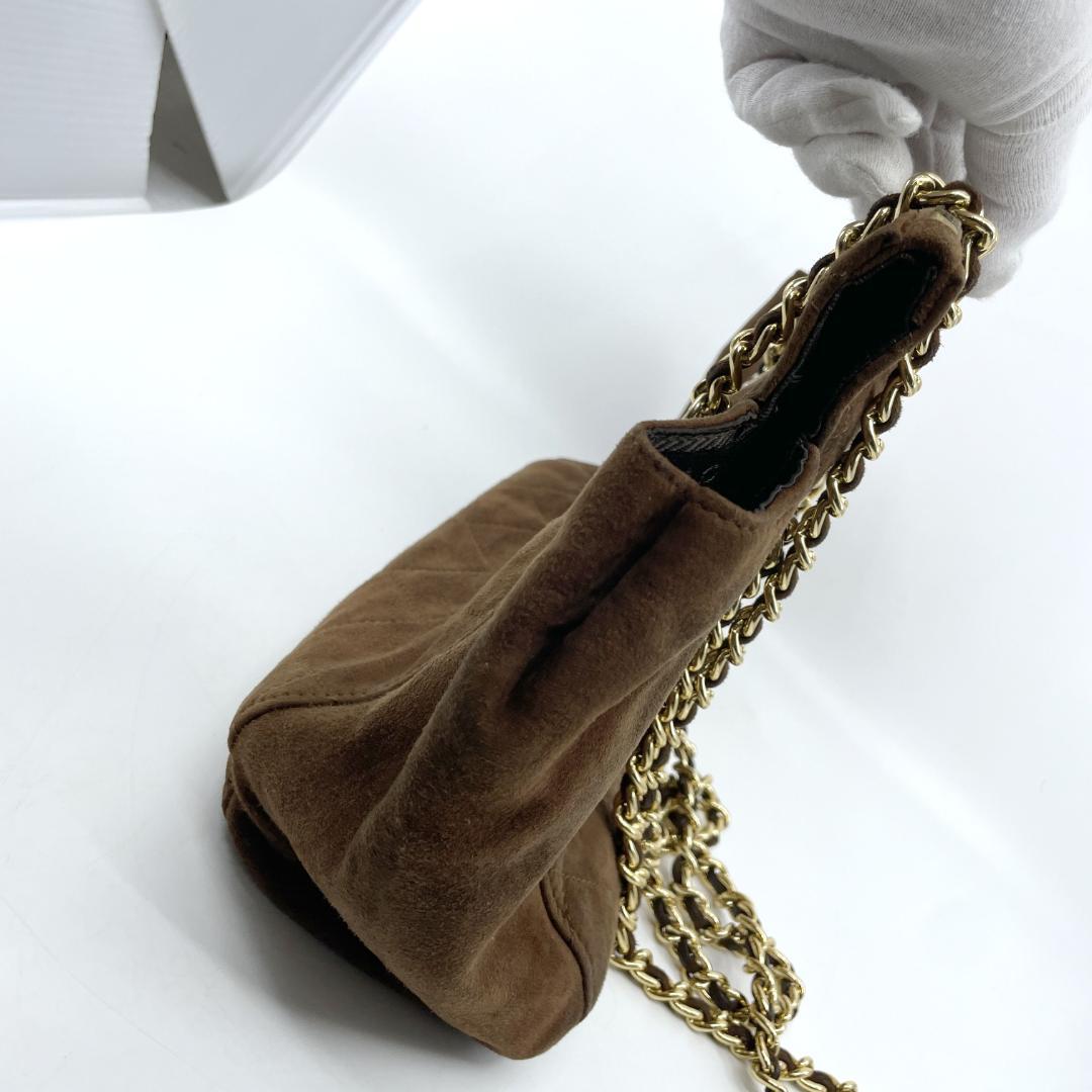 PRADA　キルティング　スエード　チェーンショルダーバッグ　ブラウン　三角ロゴ