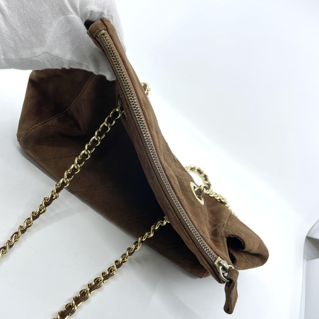 PRADA　キルティング　スエード　チェーンショルダーバッグ　ブラウン　三角ロゴ