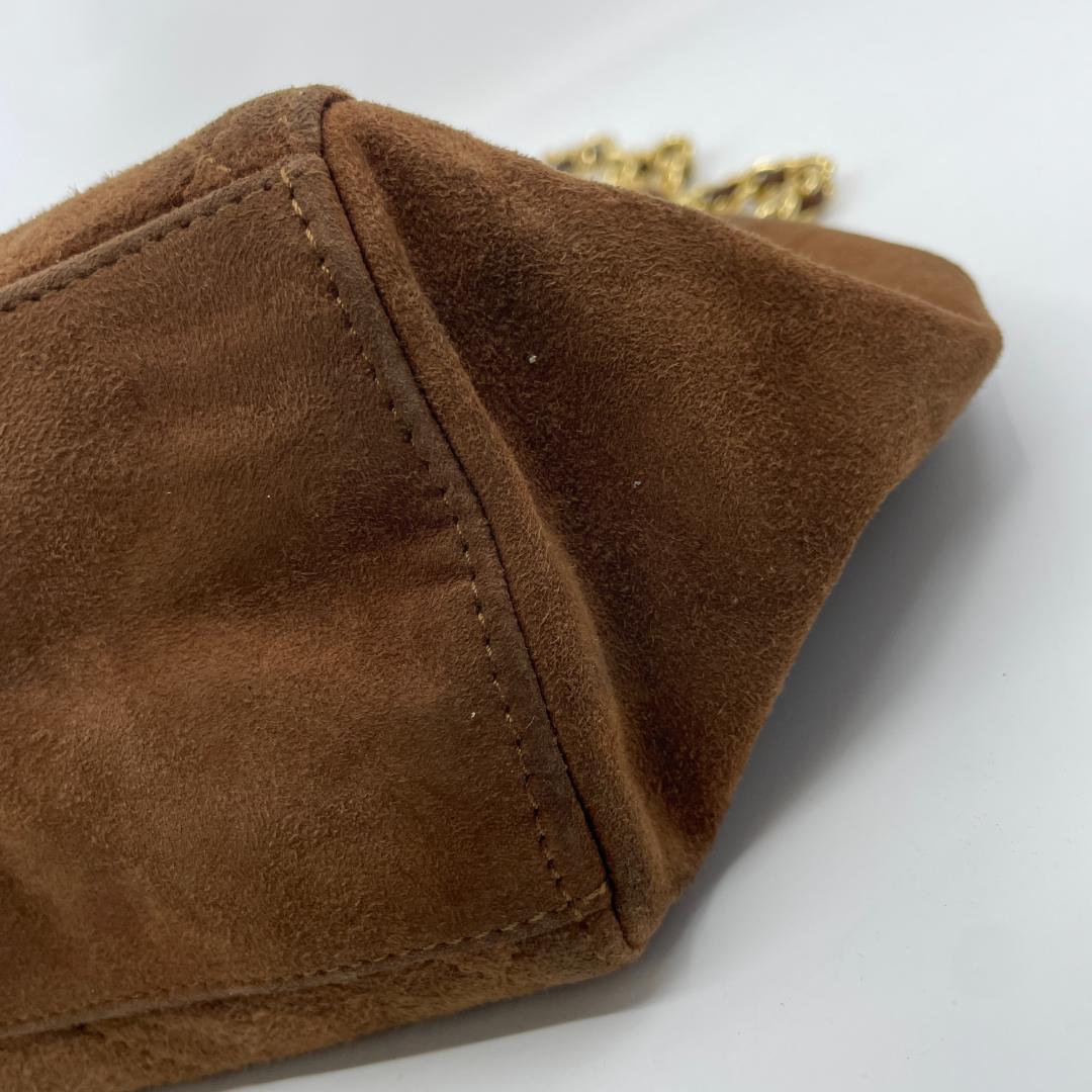 PRADA　キルティング　スエード　チェーンショルダーバッグ　ブラウン　三角ロゴ