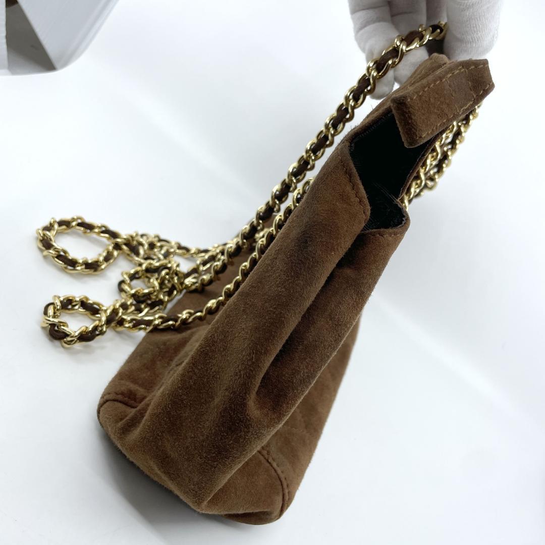 PRADA　キルティング　スエード　チェーンショルダーバッグ　ブラウン　三角ロゴ