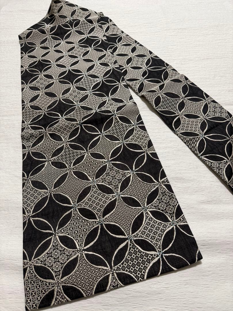 m-99 七宝 名古屋帯 黒地 正絹