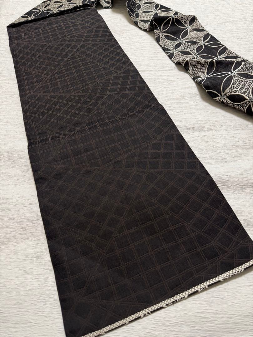 m-99 七宝 名古屋帯 黒地 正絹