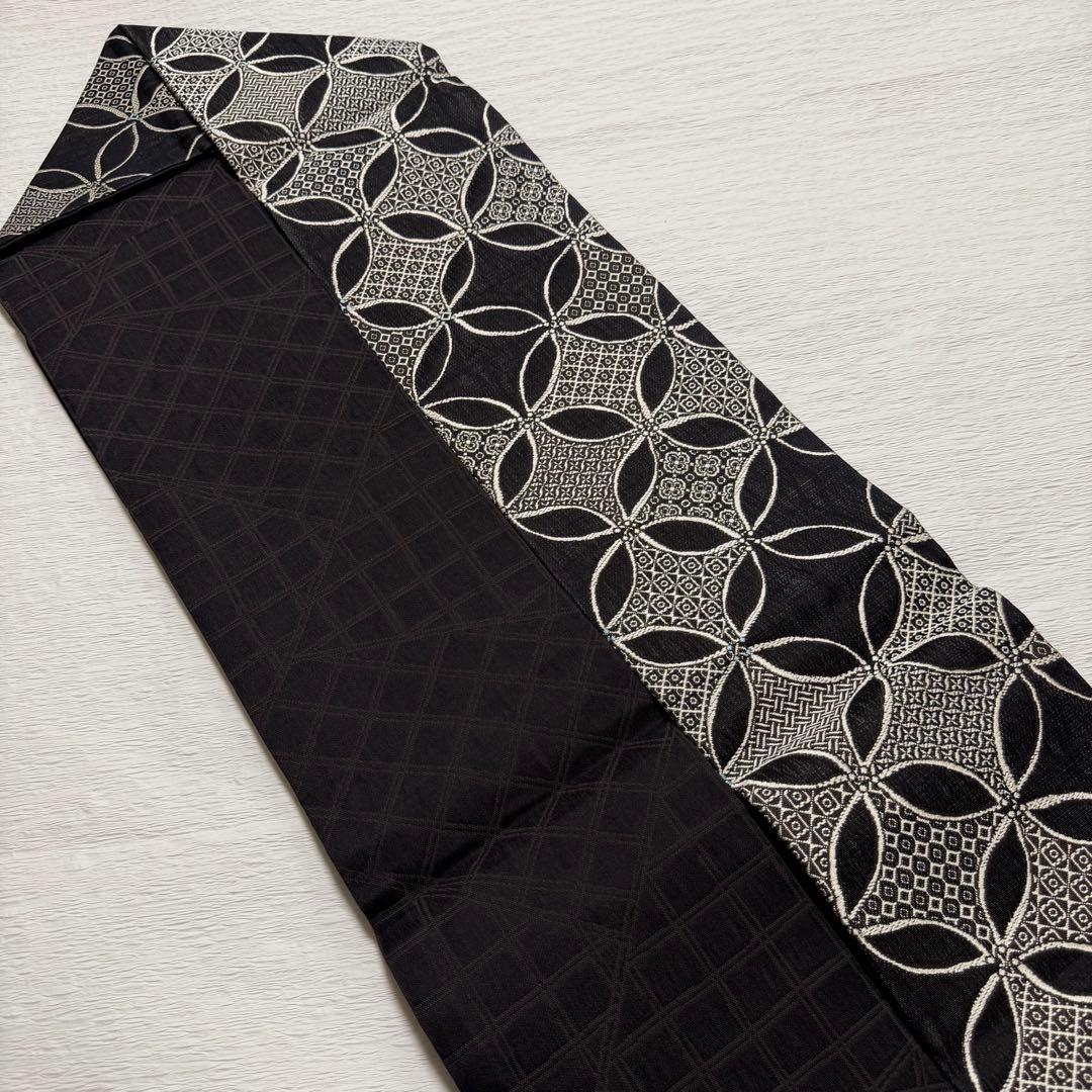 m-99 七宝 名古屋帯 黒地 正絹