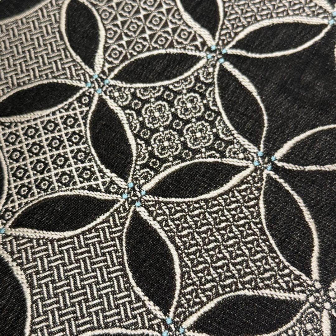 m-99 七宝 名古屋帯 黒地 正絹