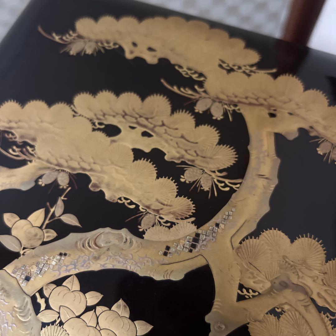 古美術　時代漆器 松蒔絵五段重箱 二枚蓋　箱付