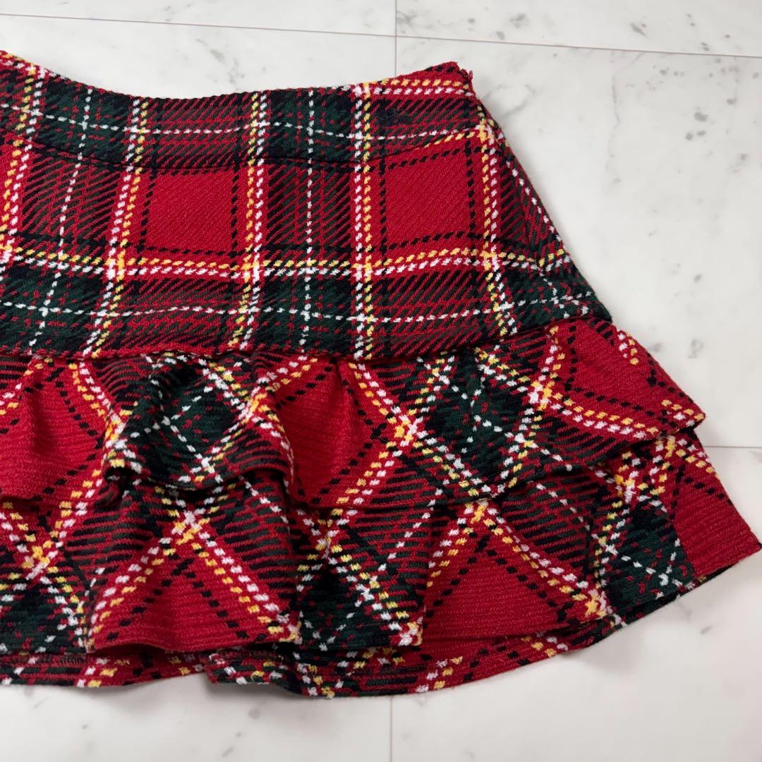 バーバリーブルーレーベル フリルミニスカート ノバチェック レッド系 サイズ36