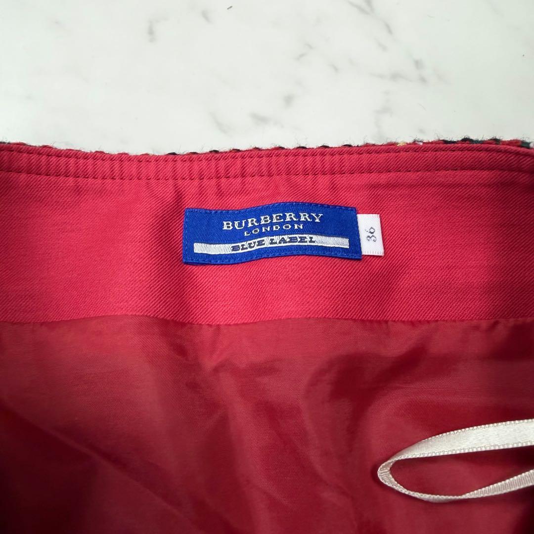 バーバリーブルーレーベル フリルミニスカート ノバチェック レッド系 サイズ36