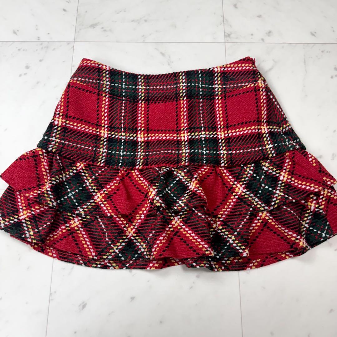 バーバリーブルーレーベル フリルミニスカート ノバチェック レッド系 サイズ36