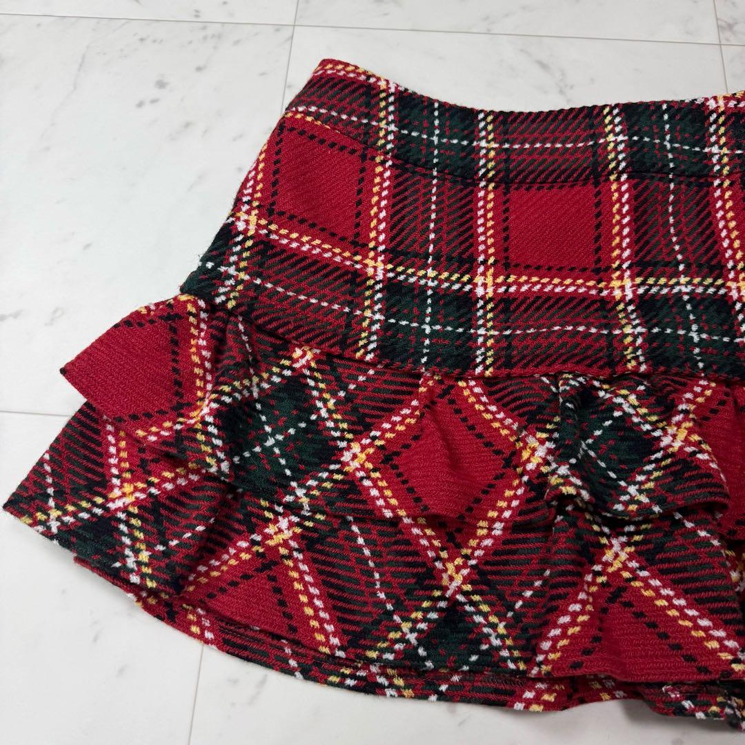 バーバリーブルーレーベル フリルミニスカート ノバチェック レッド系 サイズ36