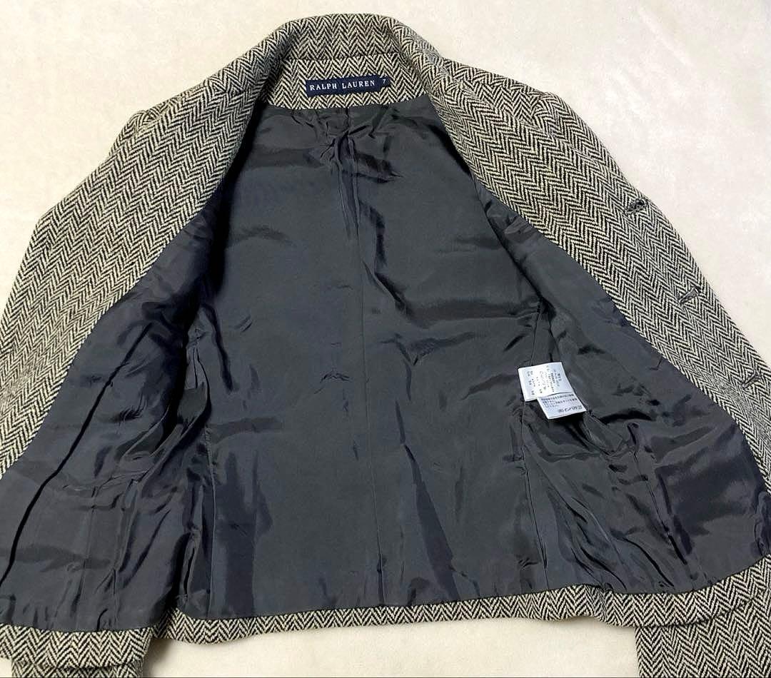 美品 ラルフローレン ヘリンボーン カシミヤツイード テーラードジャケット 黒