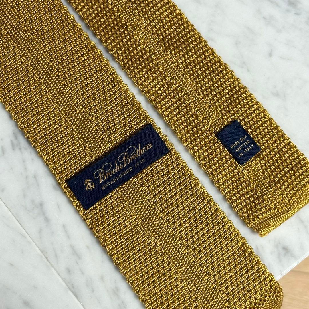 Brooks Brothers ネクタイ スクエア ゴールド系 ロゴ柄