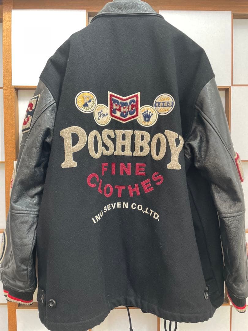 美品 POSH BOY ポッシュボーイ スタジャン80s バックロゴ 袖革
