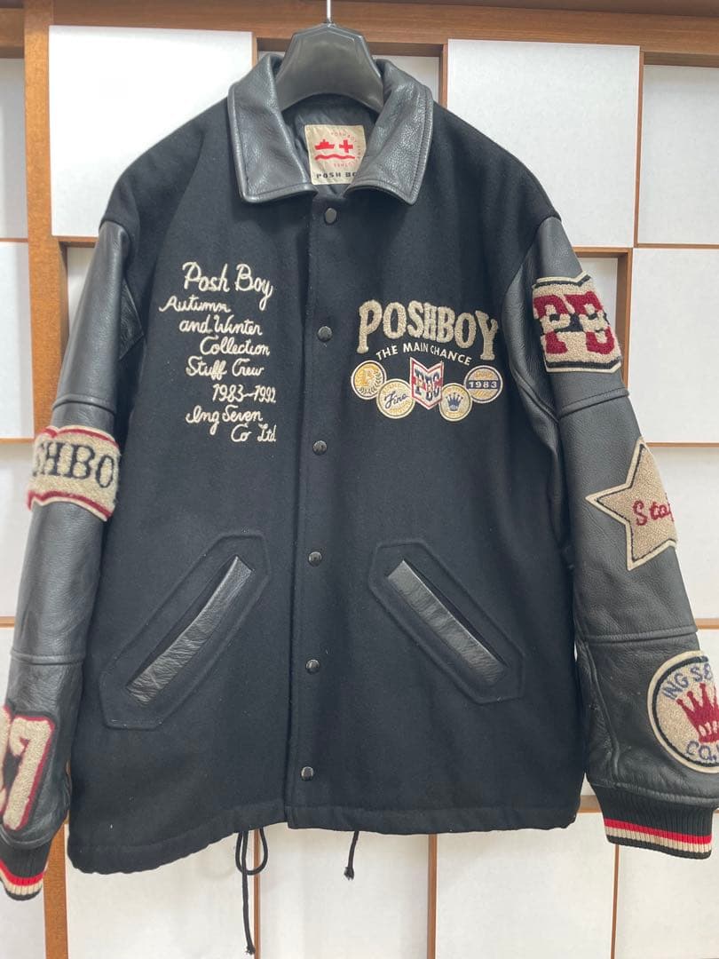 美品 POSH BOY ポッシュボーイ スタジャン80s バックロゴ 袖革