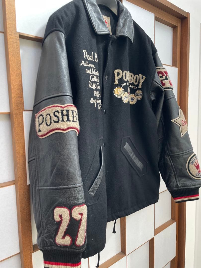 美品 POSH BOY ポッシュボーイ スタジャン80s バックロゴ 袖革