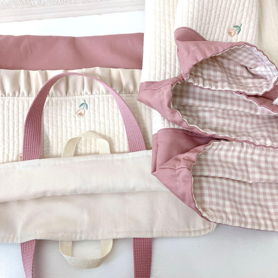 レッスンバッグ 体操服袋　上履き袋　コップ袋　ヌビ　チューリップ刺繍