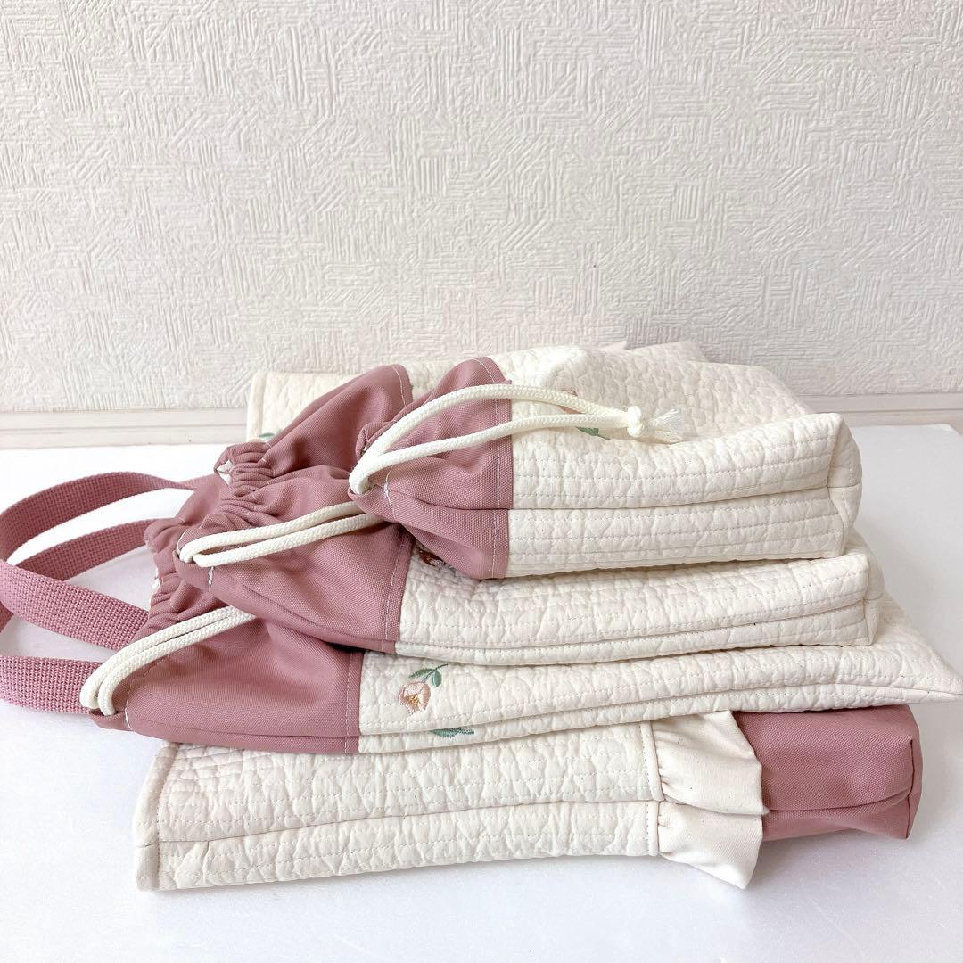 レッスンバッグ 体操服袋　上履き袋　コップ袋　ヌビ　チューリップ刺繍