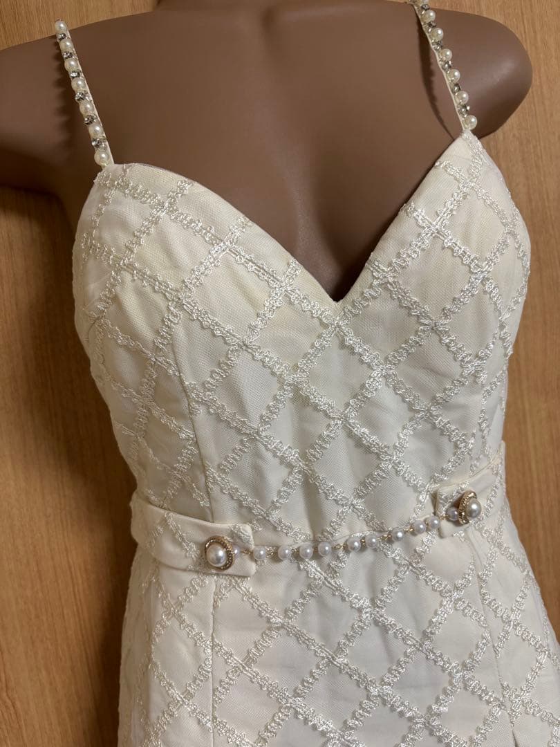 パールストラップ✖️格子レースプリーツドレスM