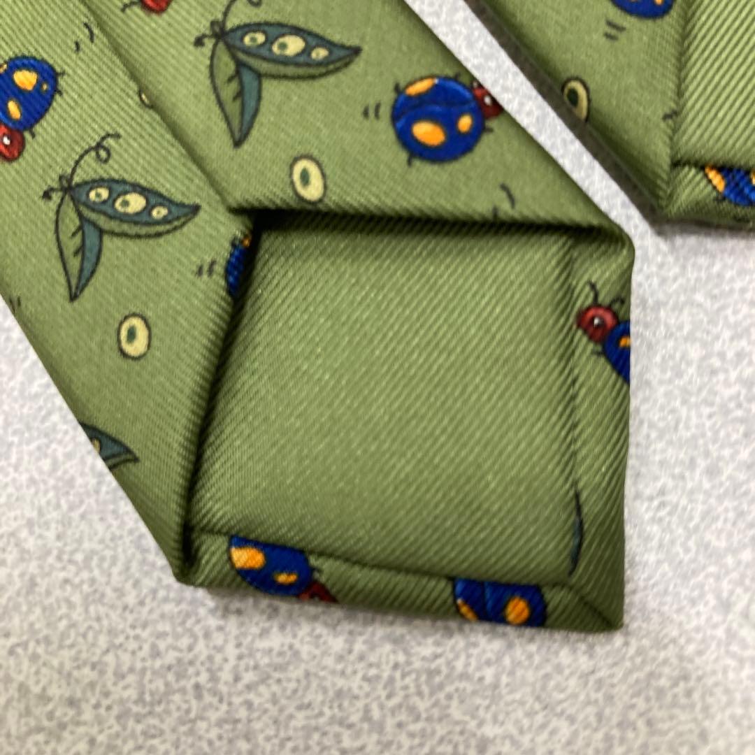 新品　エルメス　ネクタイ　03 てんとう虫柄　ベルト　財布　グリーン