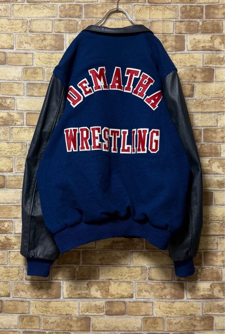 NEFF　ネフ　USA製　袖革ウールスタジャン　レザー　ビッグシルエット3XL.