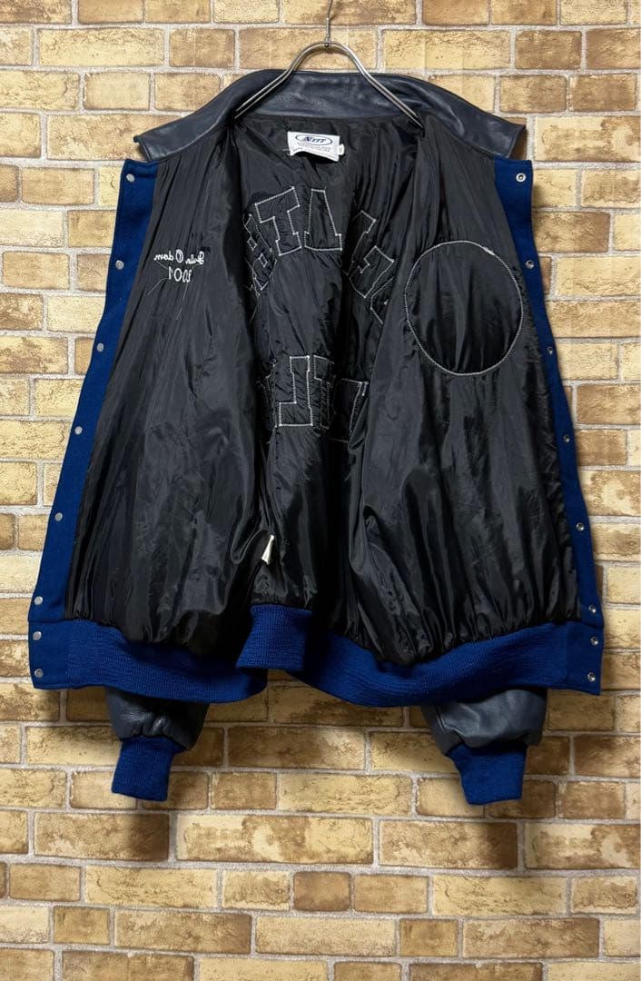 NEFF　ネフ　USA製　袖革ウールスタジャン　レザー　ビッグシルエット3XL.