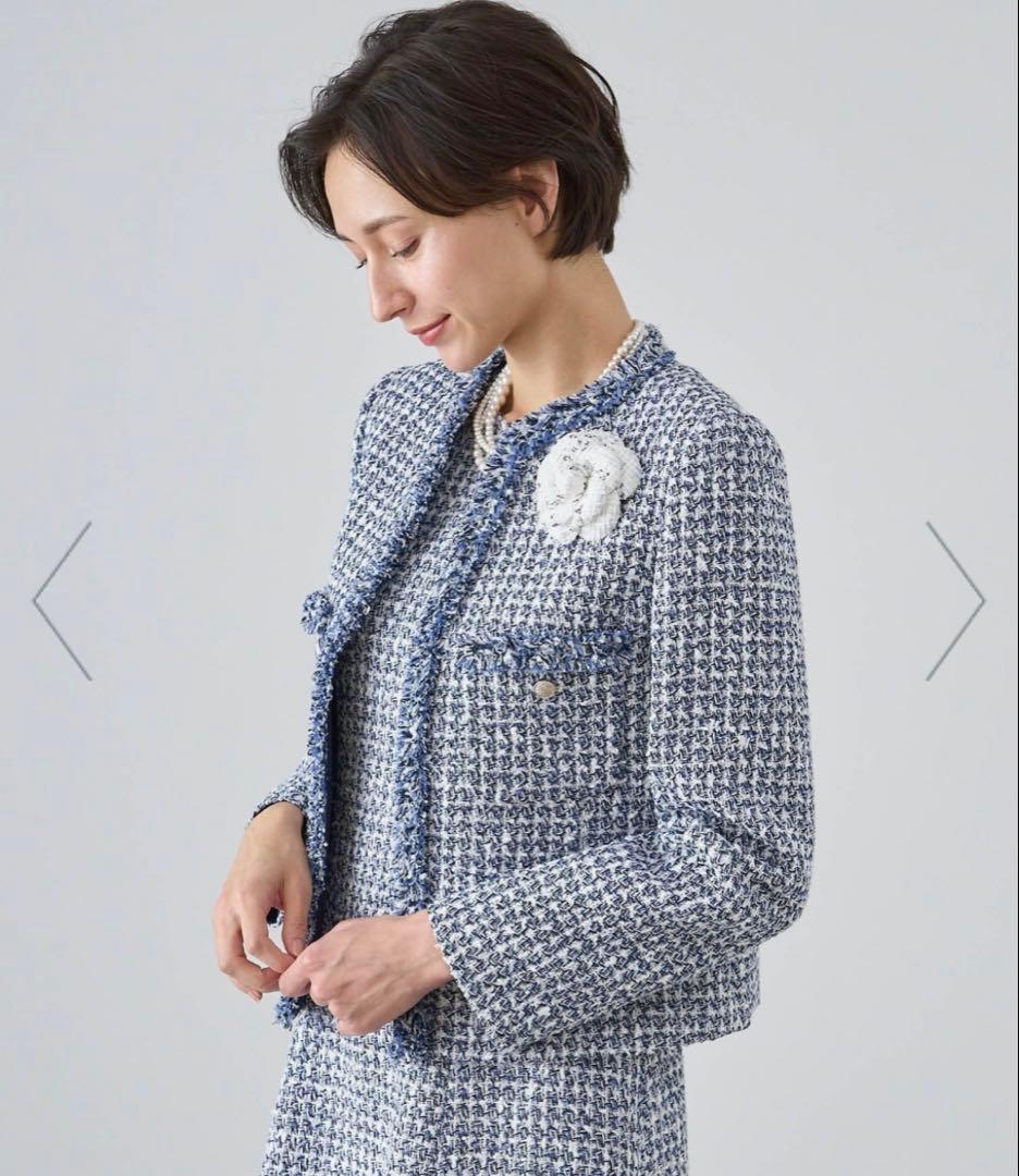 ANAYI Eternal Lineミックスツイードノーカラー ジャケット