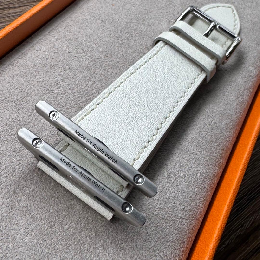 2454 Apple Watch エルメス　ホワイト　白　レザーバンド