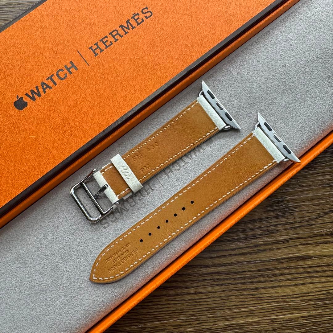 2454 Apple Watch エルメス　ホワイト　白　レザーバンド