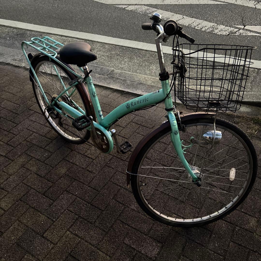 【直接の引き渡し】26インチミントグリーン 前面バスケット付き