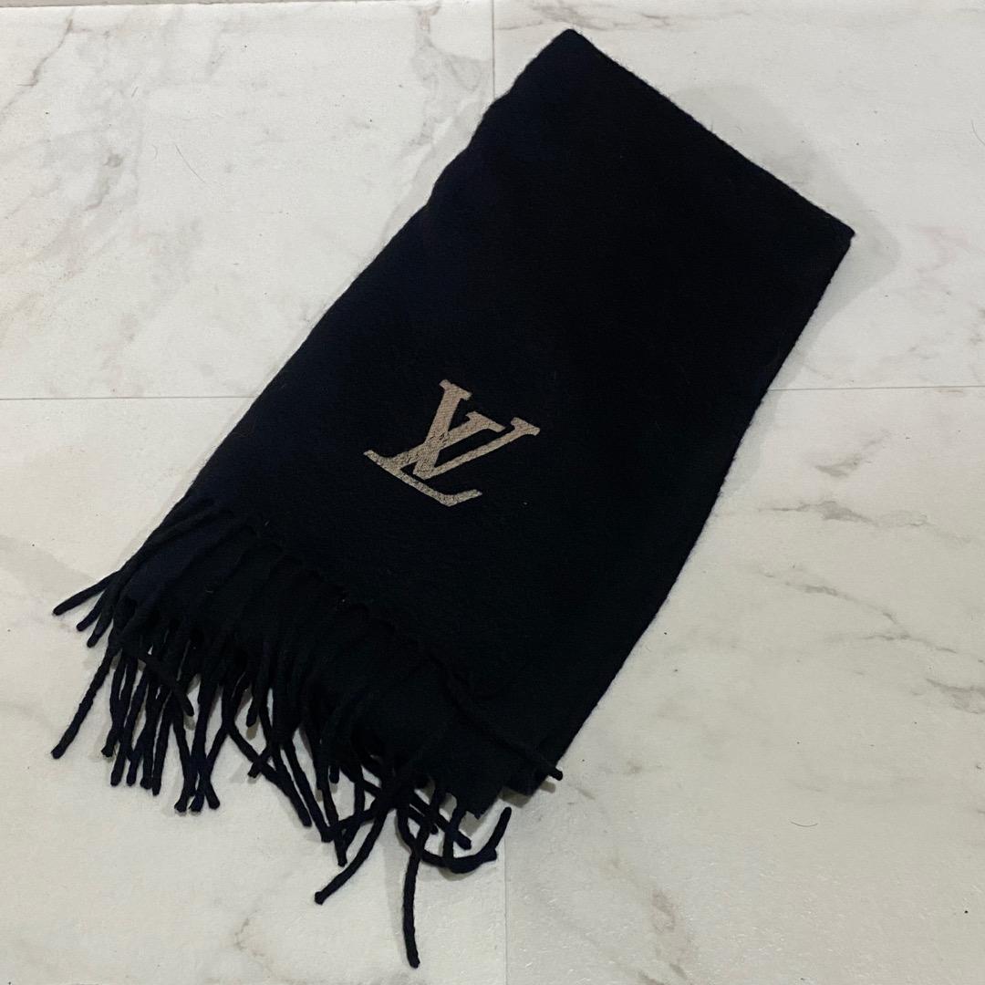 正規品 本物 ルイヴィトン マフラー LVロゴ カシミヤ100% ブラック