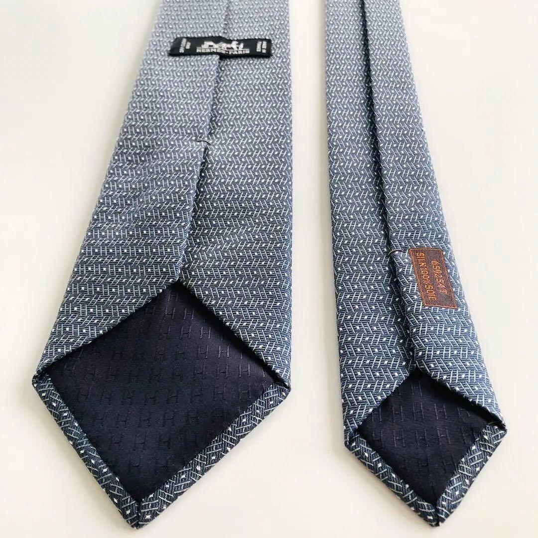 HERMES ネクタイ 紋章柄 ブルーグレー